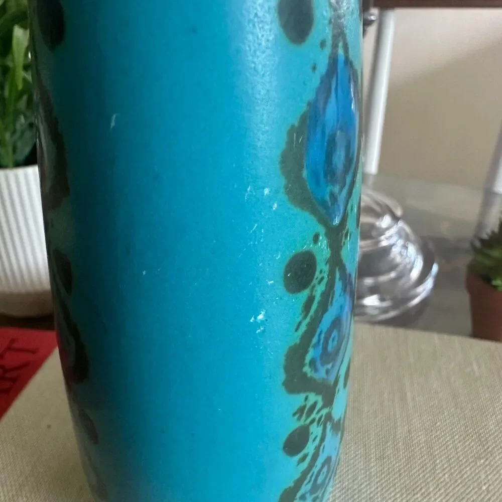 Vintage MCM Sasha Brastoff Turquoise Blue Art Pottery Bud Vase Peacock Design